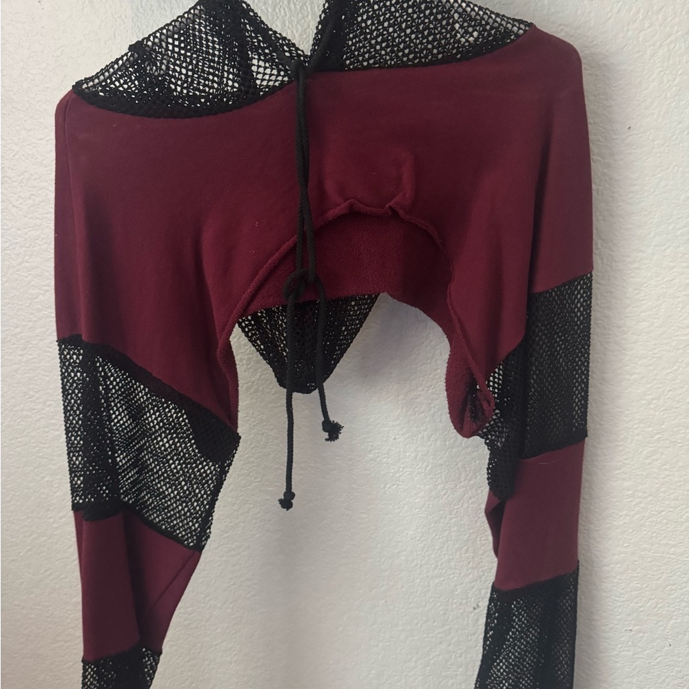 Burgundy and Black Mesh Hoodie